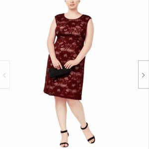 Connected Allover Lace Sheath Dress Burgundy Mocha